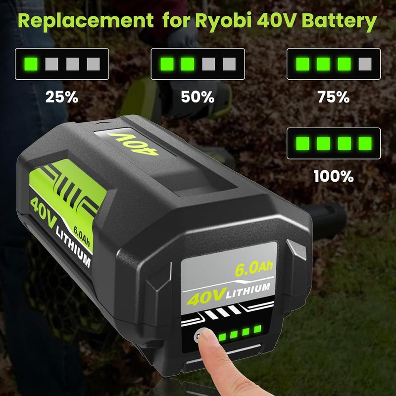 Topbatt 2-Pack 6000mAh OP4060A Replacement for Ryobi 40V Battery and Charger Compatible with Ryobi Battery Lithium Ion 40V OP40601 OP40602 OP4030 OP4040 OP4050A OP40261 Cordless Tools - Image 4